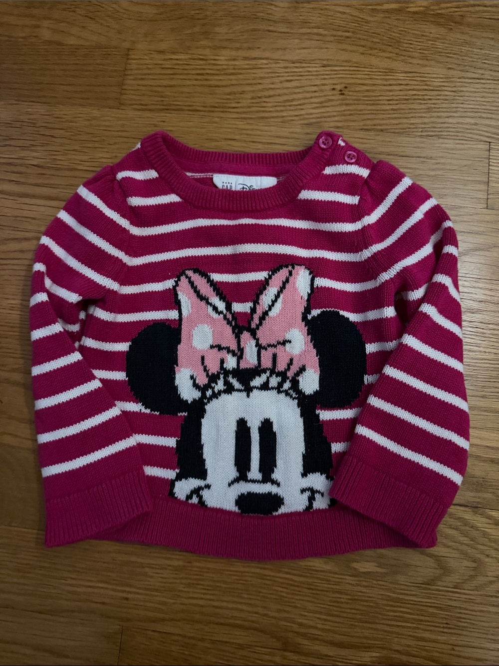 GAP Hot Pink and White Striped Minnie Mouse Sweater